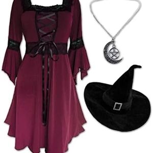 ÍEnchanting Burgundy Witch Costume In Plus Sizes.